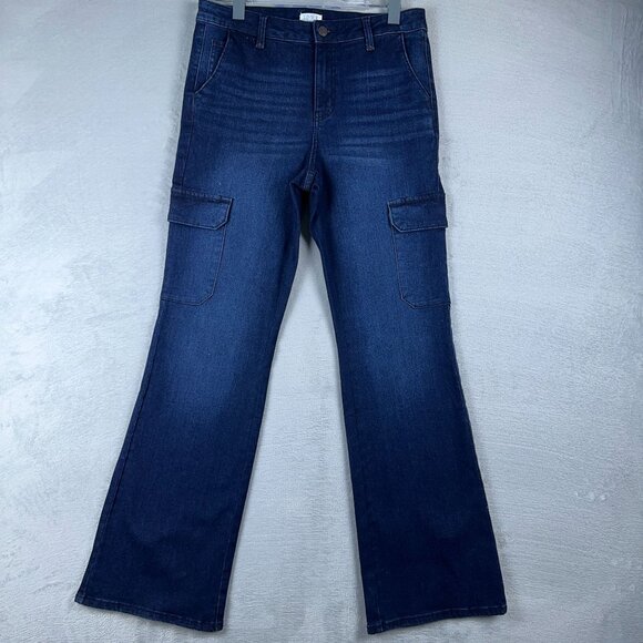 Time and Tru Cargo Flare Jeans TT35100139267D Medium Wash Women's Blue Size 10 - Picture 1 of 10